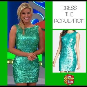 Dress the population green sequin dress xs